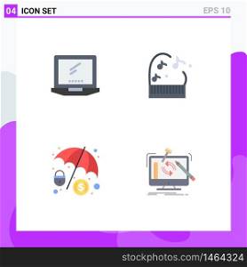 Mobile Interface Flat Icon Set of 4 Pictograms of computer, dollar protection, imac, music, engineering Editable Vector Design Elements