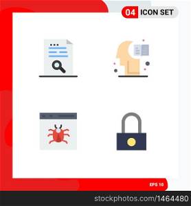 Mobile Interface Flat Icon Set of 4 Pictograms of content, app, file, education, bug Editable Vector Design Elements