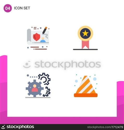 Mobile Interface Flat Icon Set of 4 Pictograms of controller, production, badges, stamp, teamwork Editable Vector Design Elements