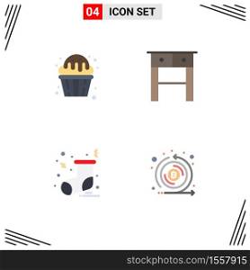 Mobile Interface Flat Icon Set of 4 Pictograms of cupcake, sock, muffin, drawer, coin Editable Vector Design Elements