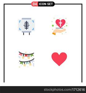 Mobile Interface Flat Icon Set of 4 Pictograms of disease, cross, health, care heart, decoration Editable Vector Design Elements