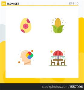Mobile Interface Flat Icon Set of 4 Pictograms of egg, puzzle, autumn, human, drinking Editable Vector Design Elements