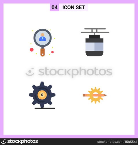 Mobile Interface Flat Icon Set of 4 Pictograms of employee, business, job, tram, money Editable Vector Design Elements