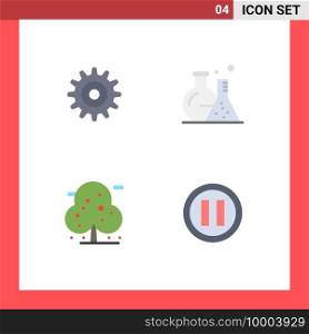 Mobile Interface Flat Icon Set of 4 Pictograms of gear, plant, tube, science, media Editable Vector Design Elements