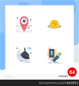 Mobile Interface Flat Icon Set of 4 Pictograms of healthcare, mosque, medical, pointer, pray Editable Vector Design Elements