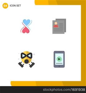 Mobile Interface Flat Icon Set of 4 Pictograms of heart, fire, profile, delete, mask Editable Vector Design Elements