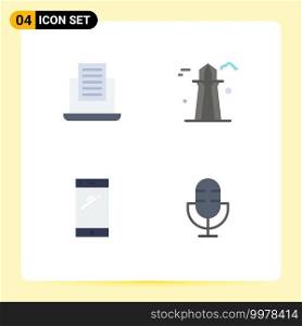 Mobile Interface Flat Icon Set of 4 Pictograms of laptop, mobile, canada, building, iphone Editable Vector Design Elements