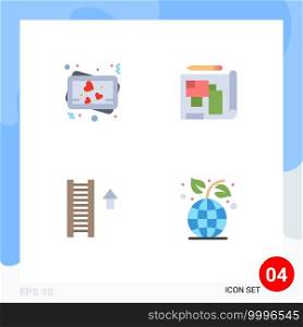 Mobile Interface Flat Icon Set of 4 Pictograms of love, staircase, architecture, estate, earth day Editable Vector Design Elements