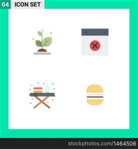 Mobile Interface Flat Icon Set of 4 Pictograms of plant, ironing board, success, layout, ironing tools Editable Vector Design Elements