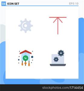 Mobile Interface Flat Icon Set of 4 Pictograms of wheel, clock, teeth, up, old Editable Vector Design Elements