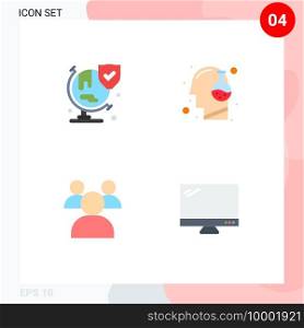 Mobile Interface Flat Icon Set of 4 Pictograms of world, education, shield, innovation, teachers Editable Vector Design Elements