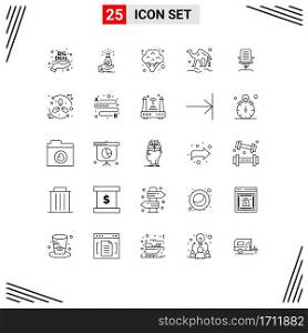 Mobile Interface Line Set of 25 Pictograms of animal, camel, capital, vegetables, broccoli Editable Vector Design Elements
