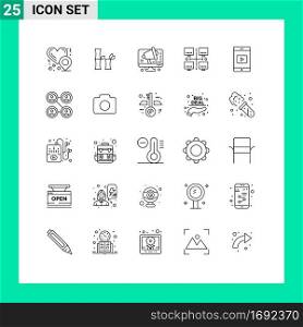 Mobile Interface Line Set of 25 Pictograms of connections, cell, speaker, mobile, local Editable Vector Design Elements