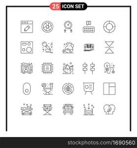 Mobile Interface Line Set of 25 Pictograms of cooking, diagram, hiit, chart, chat Editable Vector Design Elements