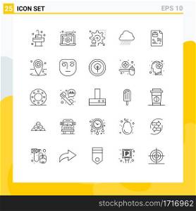 Mobile Interface Line Set of 25 Pictograms of document, spring, user, nature, sky rain Editable Vector Design Elements