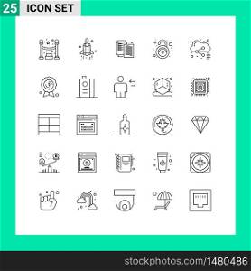 Mobile Interface Line Set of 25 Pictograms of file, unsecured, share, unsafe, public Editable Vector Design Elements