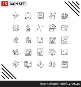Mobile Interface Line Set of 25 Pictograms of hand, real, summer, estate, invoice Editable Vector Design Elements