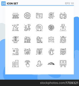 Mobile Interface Line Set of 25 Pictograms of microwave, food, data, ireland, award Editable Vector Design Elements
