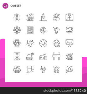 Mobile Interface Line Set of 25 Pictograms of nature, weight, fire, scales, underwater Editable Vector Design Elements