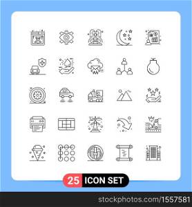 Mobile Interface Line Set of 25 Pictograms of night, halloween, creative, water, park Editable Vector Design Elements