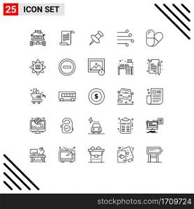 Mobile Interface Line Set of 25 Pictograms of pill, weather, usa, climate, air Editable Vector Design Elements