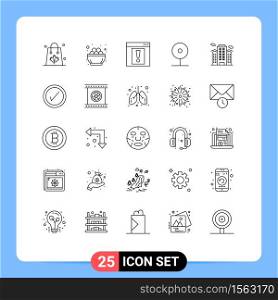 Mobile Interface Line Set of 25 Pictograms of play, cctv, egg, camera, web Editable Vector Design Elements