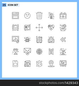 Mobile Interface Line Set of 25 Pictograms of player, video, delete, valentine, love Editable Vector Design Elements