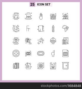 Mobile Interface Line Set of 25 Pictograms of premium, love, finger, present, gift Editable Vector Design Elements