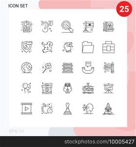 Mobile Interface Line Set of 25 Pictograms of stationery, creative, message, india, country Editable Vector Design Elements