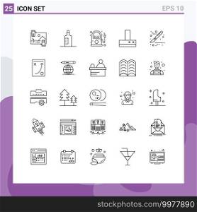 Mobile Interface Line Set of 25 Pictograms of surgery, medical, energy, kitchen, extractor Editable Vector Design Elements