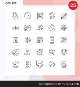 Mobile Interface Line Set of 25 Pictograms of tracked, devices, clock, bluetooth, sign Editable Vector Design Elements