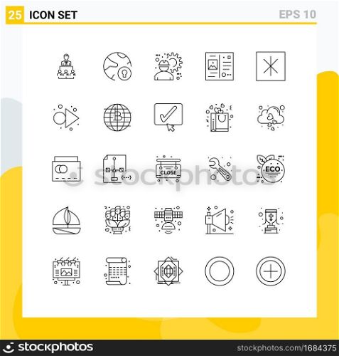 Mobile Interface Line Set of 25 Pictograms of travel, letter, padlock, gear, engineer Editable Vector Design Elements