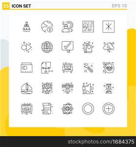 Mobile Interface Line Set of 25 Pictograms of travel, letter, padlock, gear, engineer Editable Vector Design Elements