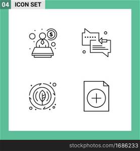 Mobile Interface Line Set of 4 Pictograms of account, nature, chat, arrow, add Editable Vector Design Elements