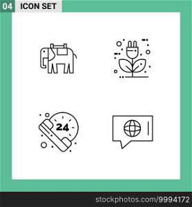 Mobile Interface Line Set of 4 Pictograms of africa, hours, indian, eco, survice Editable Vector Design Elements
