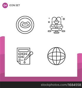 Mobile Interface Line Set of 4 Pictograms of anatomy, color fill, fountain, bucket, media Editable Vector Design Elements
