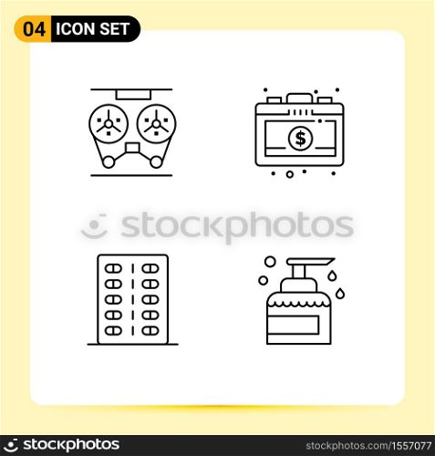 Mobile Interface Line Set of 4 Pictograms of audio, drugs, recorder, business, form Editable Vector Design Elements