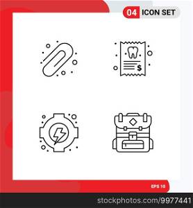 Mobile Interface Line Set of 4 Pictograms of back to school, generation, dentist, tooth, c&ing Editable Vector Design Elements