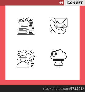 Mobile Interface Line Set of 4 Pictograms of bench, architect, recreation, message, engineer Editable Vector Design Elements