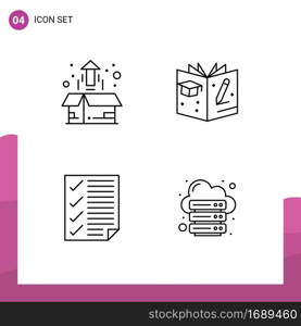 Mobile Interface Line Set of 4 Pictograms of box, data, plant, graduate, page Editable Vector Design Elements