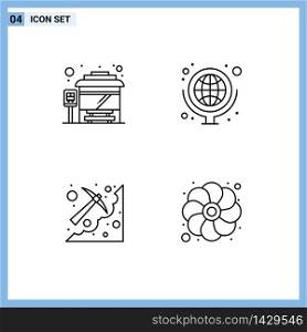 Mobile Interface Line Set of 4 Pictograms of bus, mining, geography, school supplies, pickaxe Editable Vector Design Elements