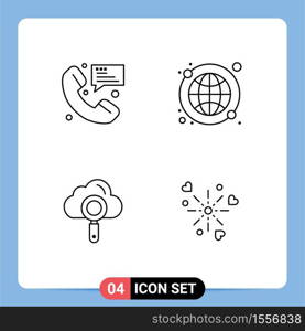 Mobile Interface Line Set of 4 Pictograms of call, cloud, communication, globe, search Editable Vector Design Elements