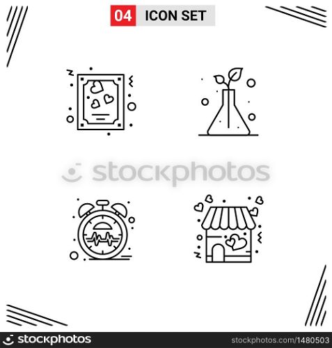Mobile Interface Line Set of 4 Pictograms of card, pulse, valentines, trees, love Editable Vector Design Elements