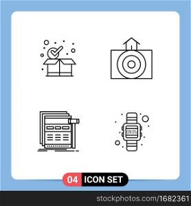 Mobile Interface Line Set of 4 Pictograms of checkmark, page, box, nature, webpage Editable Vector Design Elements
