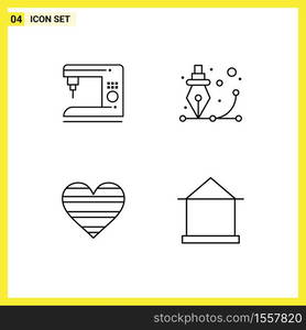 Mobile Interface Line Set of 4 Pictograms of coffee, heart, machine, graphic, like Editable Vector Design Elements