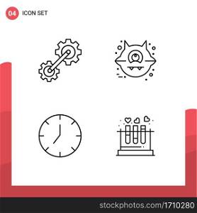 Mobile Interface Line Set of 4 Pictograms of cogs, media player, industrial, halloween, tube Editable Vector Design Elements