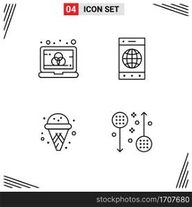 Mobile Interface Line Set of 4 Pictograms of color, ice cream, screen, mobile, disease Editable Vector Design Elements