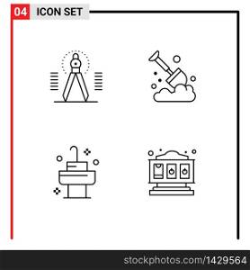 Mobile Interface Line Set of 4 Pictograms of compass, sink, geometry, farm, room Editable Vector Design Elements