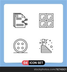 Mobile Interface Line Set of 4 Pictograms of content, clothing, share, house, shirt Editable Vector Design Elements