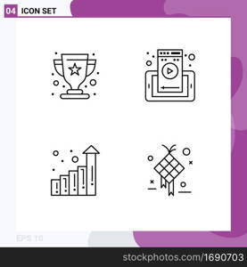Mobile Interface Line Set of 4 Pictograms of cup, growth, ch&ion, phone, decoration Editable Vector Design Elements